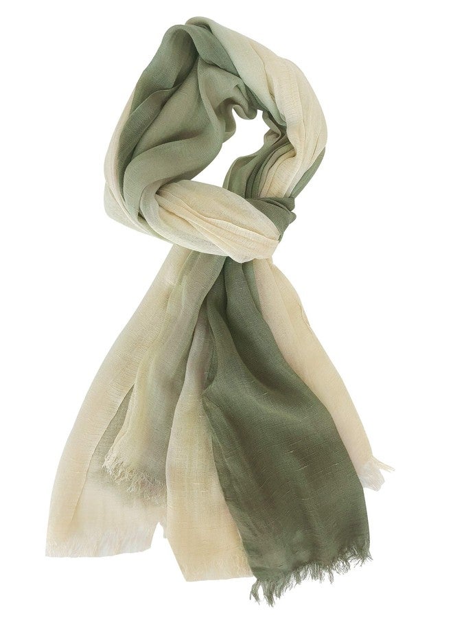 GERINLY Casual Linen Scarf Lightweight Natural Head Wrap Cotton Shawl with Color Attached Turban (Olive) - Image 2