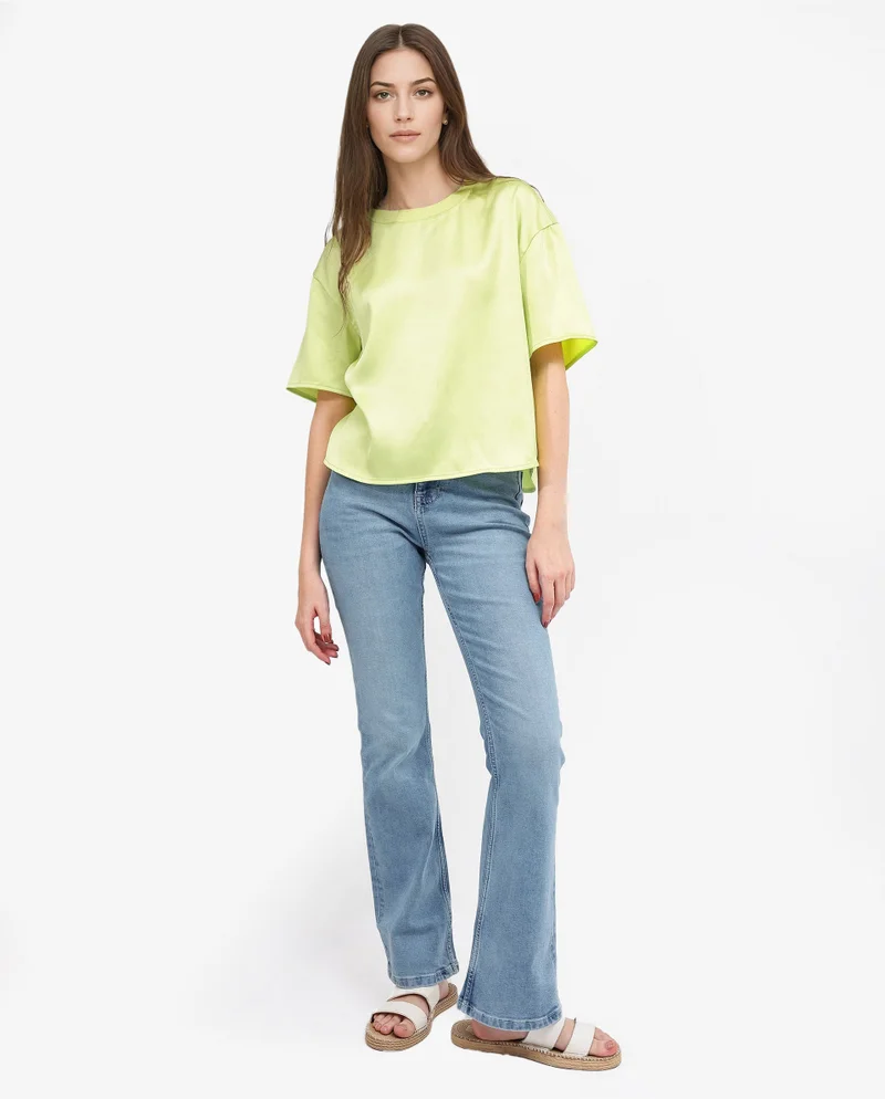 Rareism Women's Short Sleeve Top With Ribbed Neck