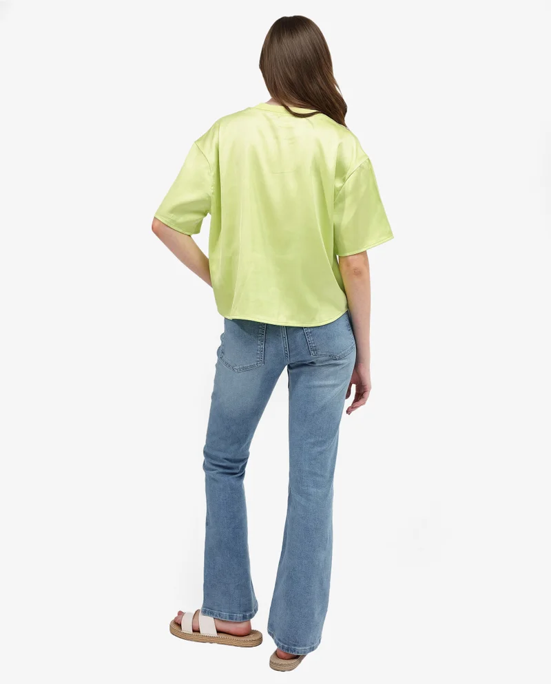 Rareism Women's Short Sleeve Top With Ribbed Neck
