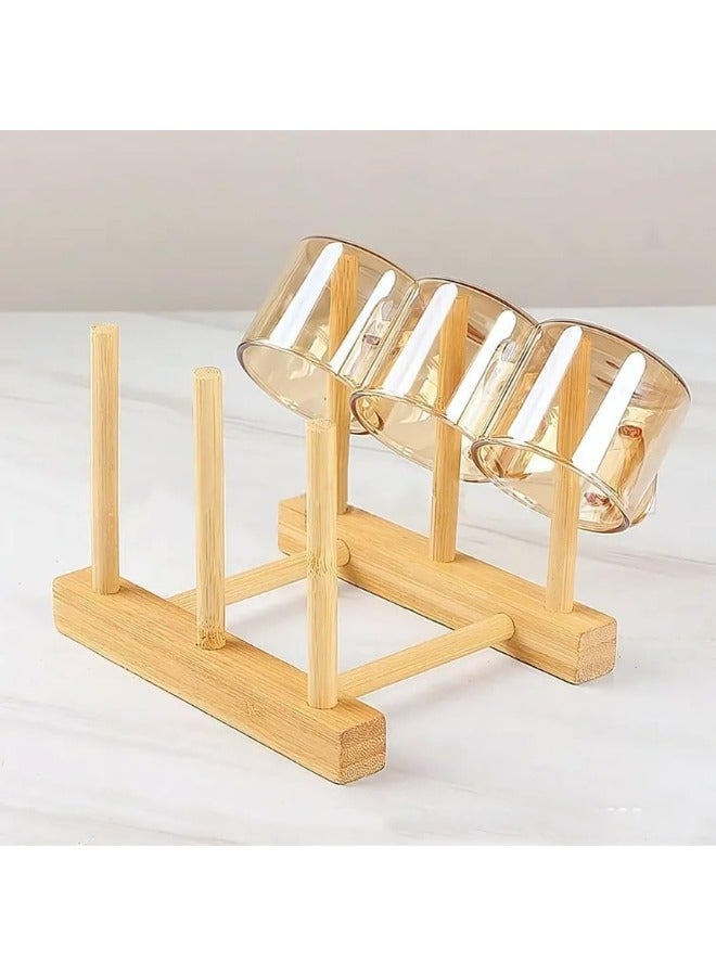 7-Piece Set of 1L Teapot, 6 100ml Cups, and Wooden Cup Holder with Crystal Engraved Design - Honey - Image 2