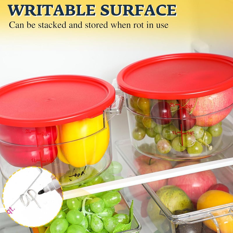 Ziliny 2 Pcs Round Food Storage Container with Lid 2 Qt Dough Bucket Clear Translucent Containers with Scale (Red) - Image 5