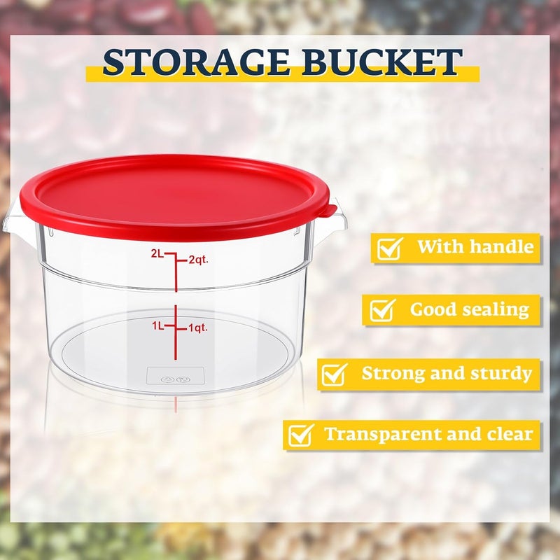 Ziliny 2 Pcs Round Food Storage Container with Lid 2 Qt Dough Bucket Clear Translucent Containers with Scale (Red) - Image 3