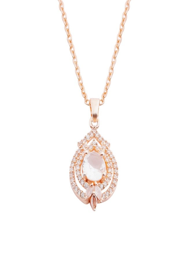 STYOLLO RoseGold Pendant Necklace American Diamond Jewellery Set For Women & Girls with Round Crystal Cubic Zirconias | Girls' Chains & Necklaces | Women's Pendants Neck Accessory-(Rose-White) - Image 1