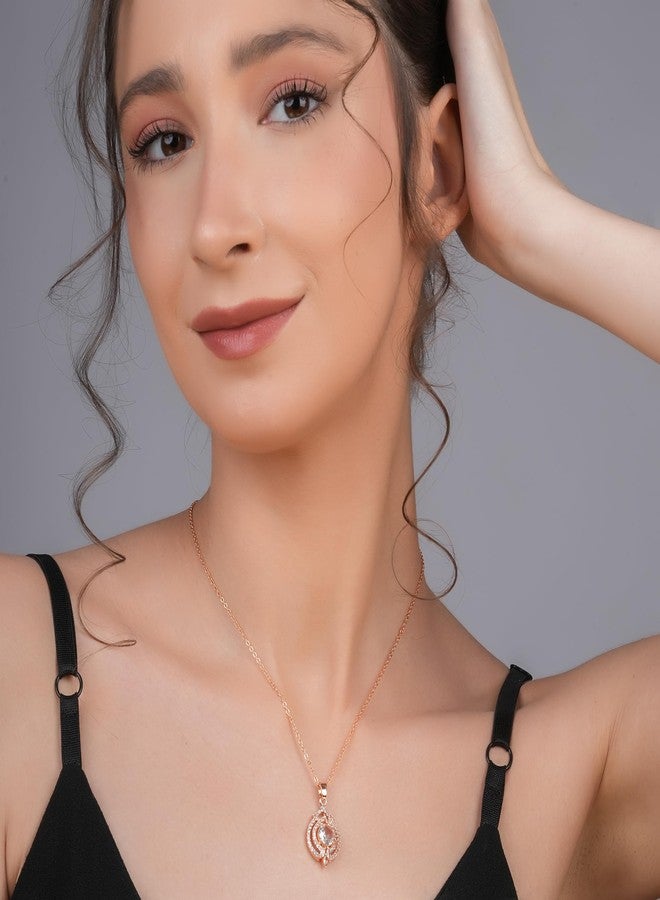 STYOLLO RoseGold Pendant Necklace American Diamond Jewellery Set For Women & Girls with Round Crystal Cubic Zirconias | Girls' Chains & Necklaces | Women's Pendants Neck Accessory-(Rose-White) - Image 4