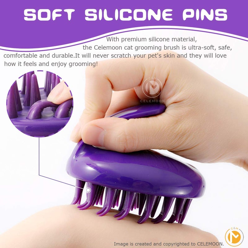 Celemoon Ultra-Soft Silicone Washable Cat Grooming Shedding Massage/Bath Brush (Purple) - Image 3