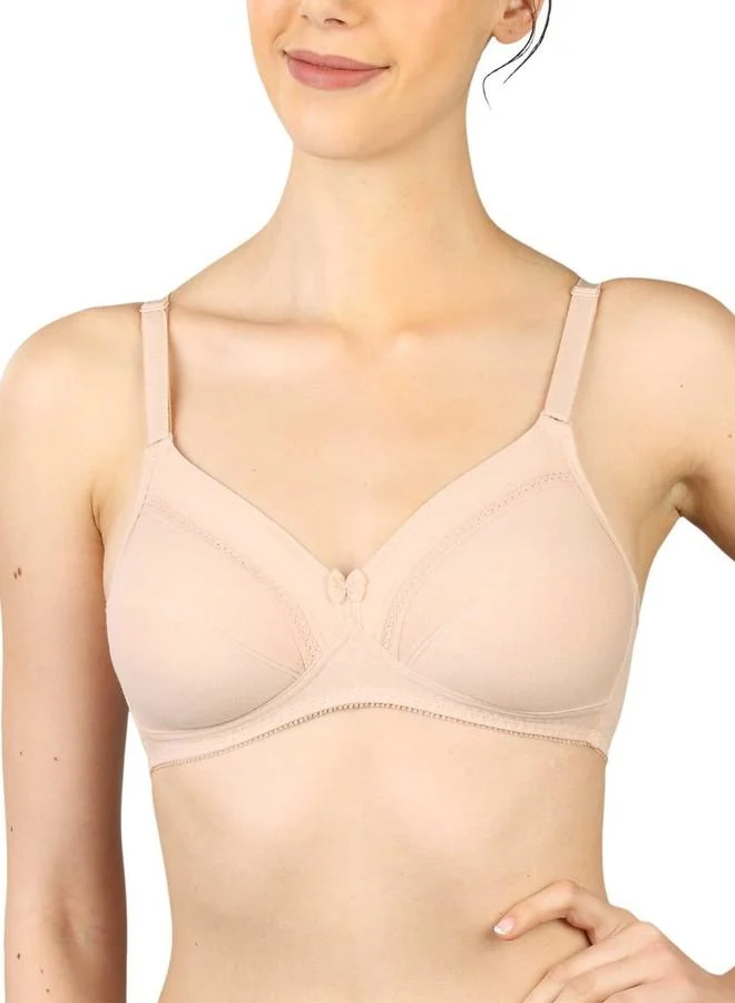 Triumph Triumph Comfort Wireless Non Padded Everyday Women Cotton Bra|Soft Breathable Cotton|3/4 Coverage, High Center Bridge|Lace Trim & Bow|Daily Comfort, Natural Shape|Neutral Beige|34D|Pack of 1