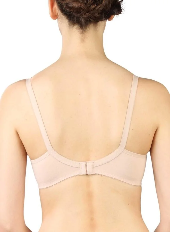 Triumph Triumph Comfort Wireless Non Padded Everyday Women Cotton Bra|Soft Breathable Cotton|3/4 Coverage, High Center Bridge|Lace Trim & Bow|Daily Comfort, Natural Shape|Neutral Beige|34D|Pack of 1