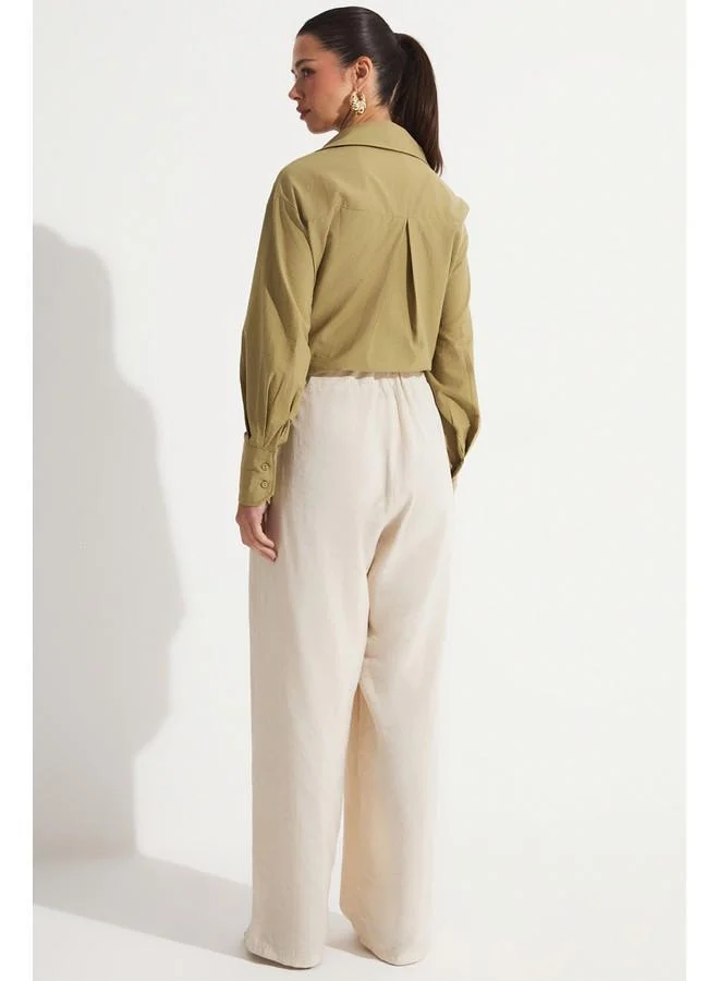 JUNE June Viscose Blend Flowy Trouser Stone