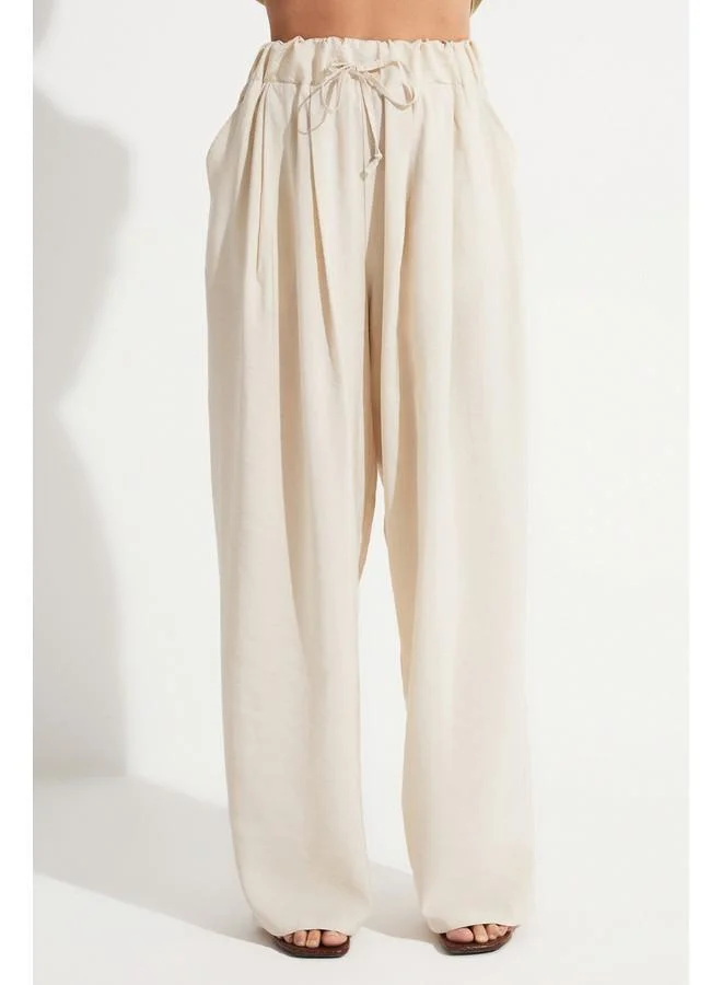JUNE June Viscose Blend Flowy Trouser Stone