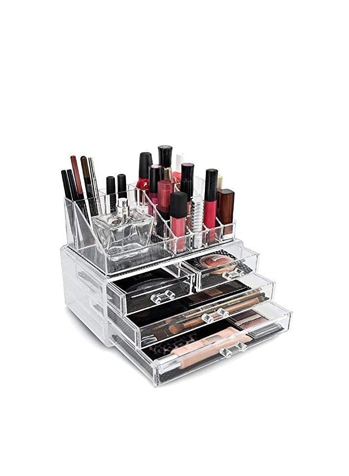 ORiTi VIO 4 Drawer & 16 Compartment Acrylic Cosmetics Makeup Organizer Box Jewelry Stand. Luxury Countertop Open Storage Bathroom Vanity Decorative Dresser Tray for Cosmetics Lipstick Skincare - Image 2