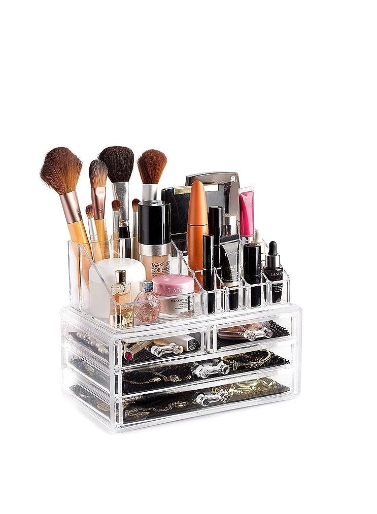 ORiTi VIO 4 Drawer & 16 Compartment Acrylic Cosmetics Makeup Organizer Box Jewelry Stand. Luxury Countertop Open Storage Bathroom Vanity Decorative Dresser Tray for Cosmetics Lipstick Skincare - Image 3