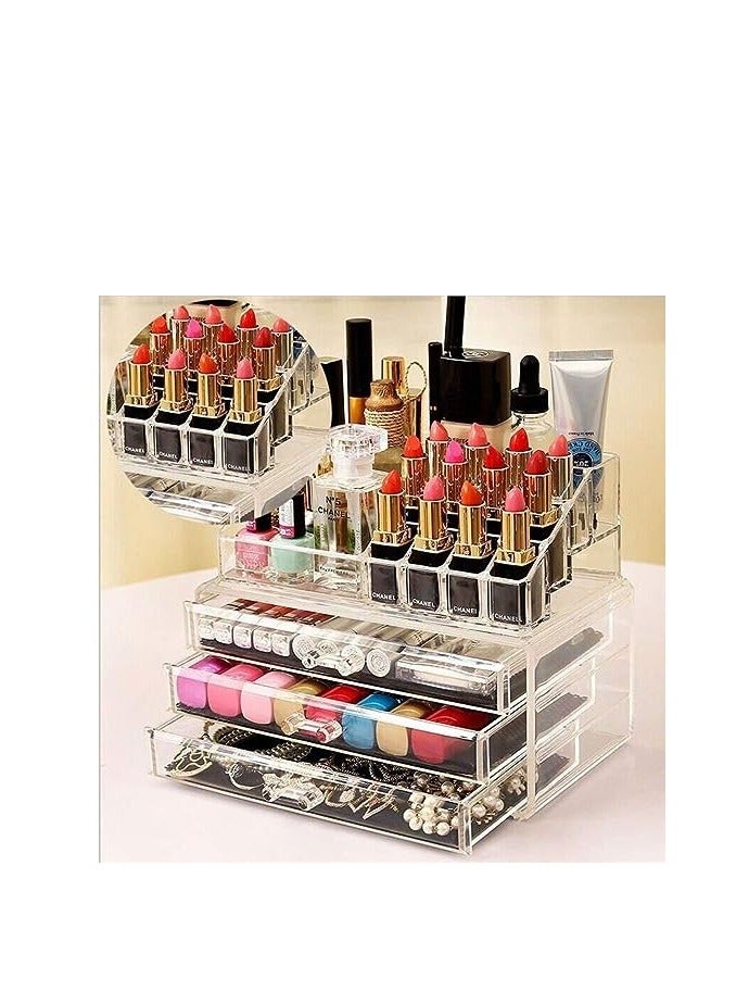 ORiTi VIO 4 Drawer & 16 Compartment Acrylic Cosmetics Makeup Organizer Box Jewelry Stand. Luxury Countertop Open Storage Bathroom Vanity Decorative Dresser Tray for Cosmetics Lipstick Skincare - Image 5
