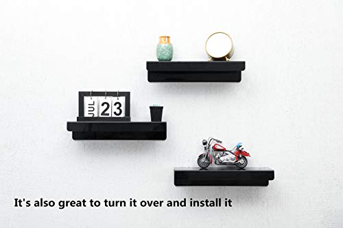 IEEK 15 Inch Black Acrylic Floating Wall Ledge Shelf,Wall Mounted Nursery Kids Bookshelf,5MM Thick Home/Office/Bathroom Storage Shelves Display Organizer Set of 3 - Image 4