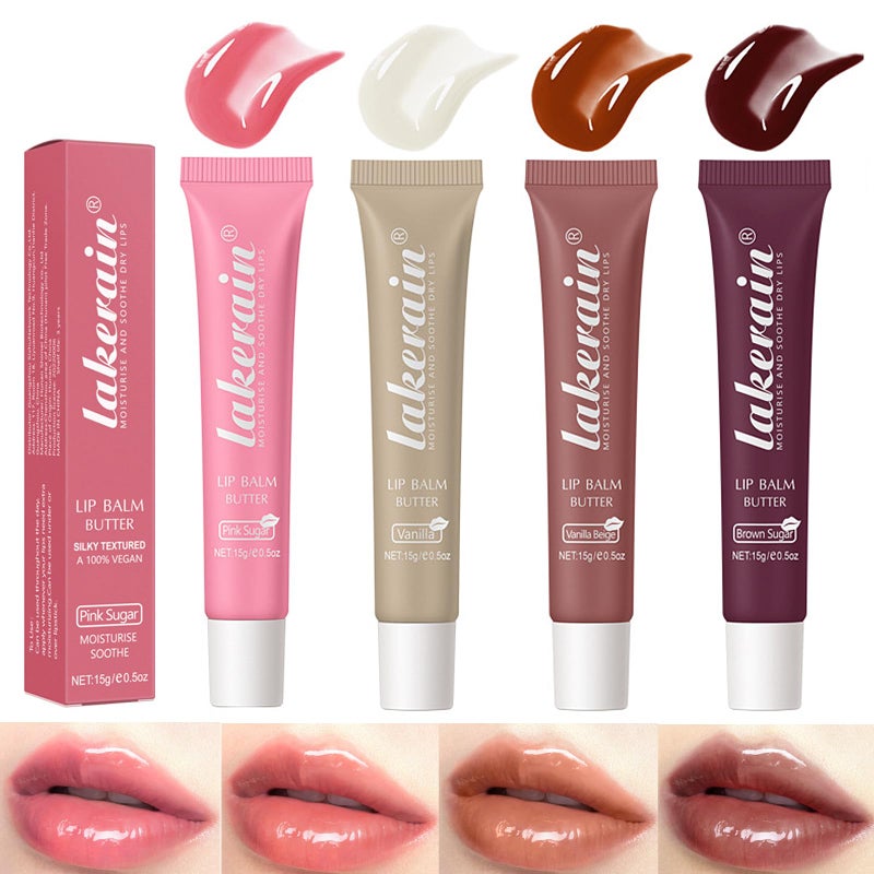 4 Color Glossy Lip Balm Butter Lip GlossMoisturizing Non Sticky High Shiny Finish Lip Glow Oil Natural Plumping Lip Tint Lip Care  Repair Lip Mask for Soft  Smooth  Protect Dry Lip