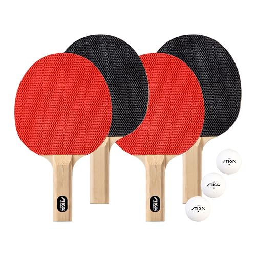 STIGA Classic 4 Player Table Tennis Racket Set, Black and Red - Image 1