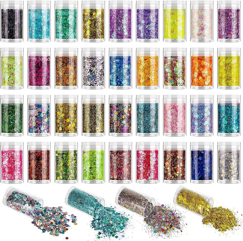 NAILWIND 24 Colors Nail Art Pigment Glitter for Nails Sequins Fine Glitter Powder Mix Holographic Flakes Cosmetic for Eyeshadow Makeup Rave Festival Parties Face Painting Nail Art - Image 1
