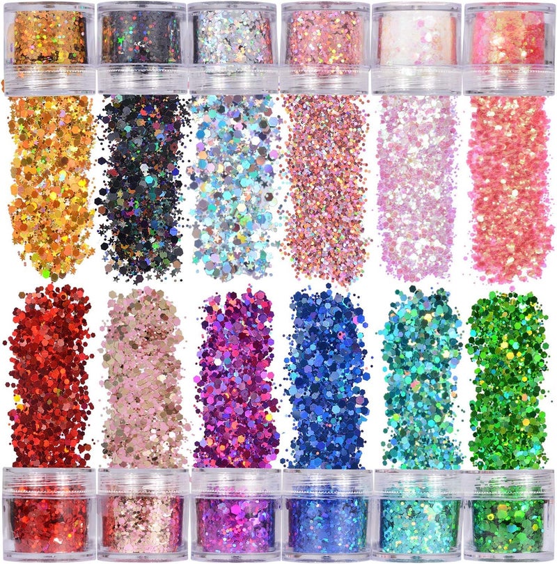 NAILWIND 24 Colors Nail Art Pigment Glitter for Nails Sequins Fine Glitter Powder Mix Holographic Flakes Cosmetic for Eyeshadow Makeup Rave Festival Parties Face Painting Nail Art - Image 5