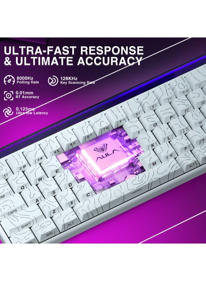 أولا لوحة مفاتيح ألعاب سلكية AULA Hero 68 HE 60%، لوحة مفاتيح مغناطيسية بتأثير هول مع معدل استطلاع 8 كيلو هرتز، أغطية مفاتيح PBT مطبوعة على الجانب، صندوق إضاءة خلفية RGB، برنامج ويب قابل للتخصيص للاعبي الكمبيوتر الشخصي/ماك - Image 5