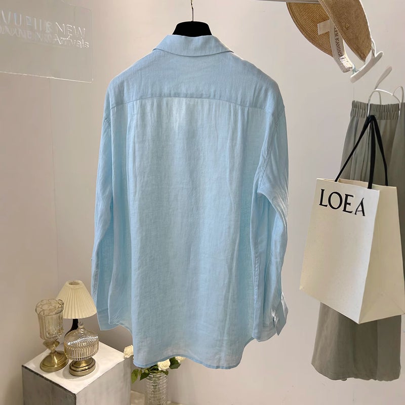 Linen Shirt For Women, Autumn New Korean Version, Loose Solid Color Versatile Slimming Long-Sleeve Cotton-Linen Sun-Protective Shirt - Image 4