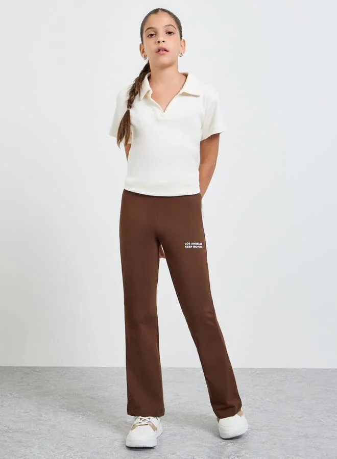 ستايلي Teen Girls Text Print Cotton Blend Flared Leggings