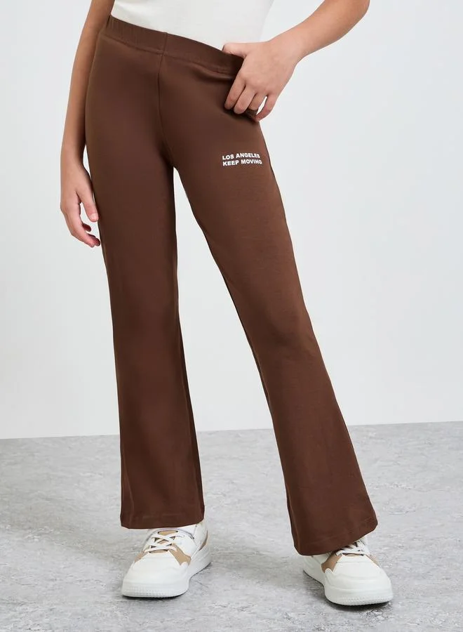 ستايلي Teen Girls Text Print Cotton Blend Flared Leggings