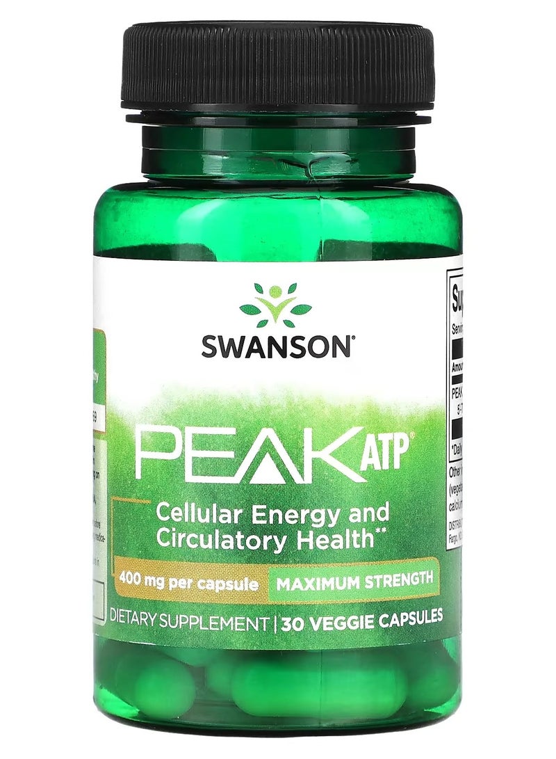 Swanson, Peak ATP, Maximum Strength, 400 mg, 30 Veggie Capsules
