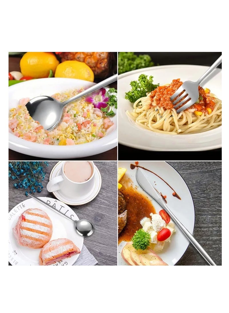 Premium 24-Piece Silver Flatware Set – Stainless Steel Cutlery for 6 People  Enhance your dining table with this exquisite 24-piece silver flatware set, meticulously crafted from durable stainless steel. Designed to serve six people, it includes knives, forks, and spoons, offering a perfect balance of elegance and practicality. The sleek silver finish adds a timeless charm that complements any table setting, from casual meals to formal events. Built for both style and functionality, this set is an ideal choice for upgrading your dinnerware or as a thoughtful gift for loved ones. Make every meal a refined experience with this premium flatware collection  - Image 5