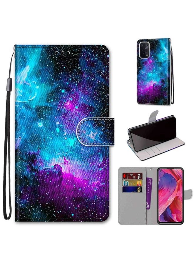 HuHa - Case Cover For OPPO A93 5G / A93s 5G / A54 5G / A74 5G Coloured Drawing Cross Texture Horizontal Flip PU Leather Case with Holder & Card Slots & Wallet & Lanyard Purple Green Starry Sky - Image 1