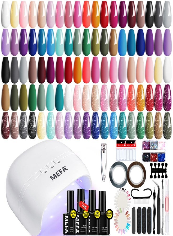 MEFA 60 Pcs Gel Nail Polish Kit with U V Light, 32 Colors Classic Popular Nail Kit Soak Off Nail Polish Gel Set with Matte/Glossy Base Top Coat Easter Decorations Manicure Tools Gifts for Women - Image 1