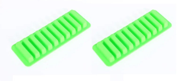 2-Piece Silicone Ice Cube Tray Set - Flexible Rectangular Ice Stick Molds for Water Bottles - Food Grade Material - Green