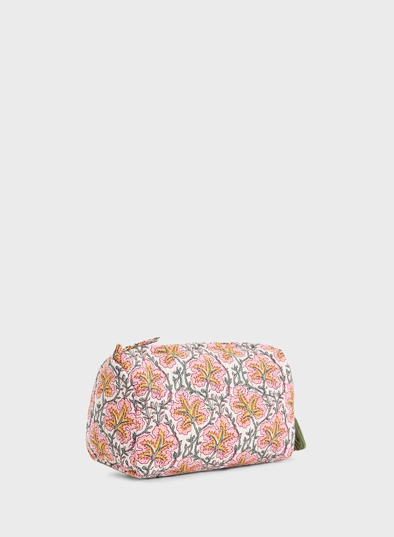 MANGO Textured Cotton Cosmetic Bag