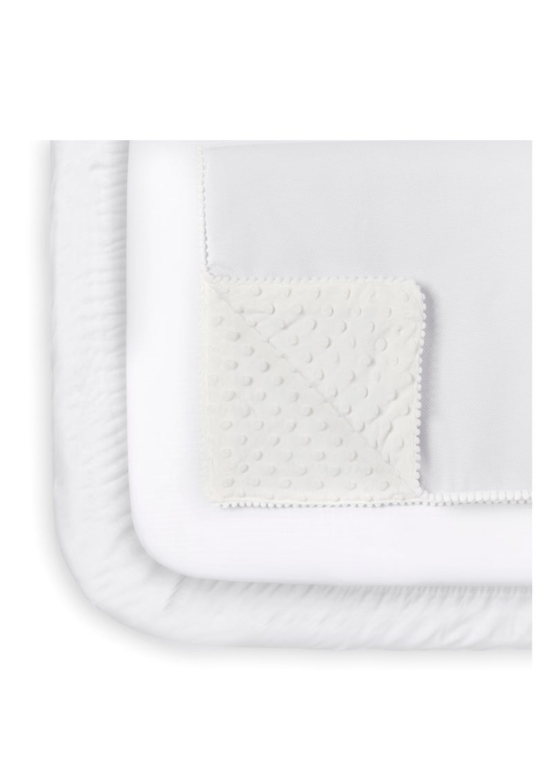 NINI - Nini Baby 3-Piece Bassinet Bedding Set, Royal White, Soft Cotton, Includes 2 Fitted Sheets & 1 Reversible Plush Comforter, Fits Bassinet Size Up to 50x80 cm - Image 1
