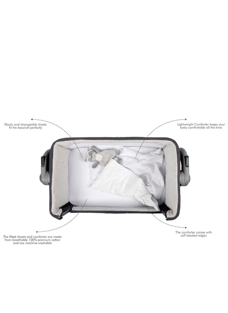 NINI - Nini Baby 3-Piece Bassinet Bedding Set, Royal White, Soft Cotton, Includes 2 Fitted Sheets & 1 Reversible Plush Comforter, Fits Bassinet Size Up to 50x80 cm - Image 1