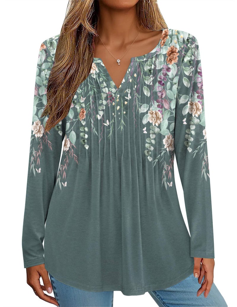 Zeagoo Women's Tunic Tops Dressy Casual Tops Work Blouses Long Sleeve Shirts Floral Print Loose Fit Tee Top S - Image 2