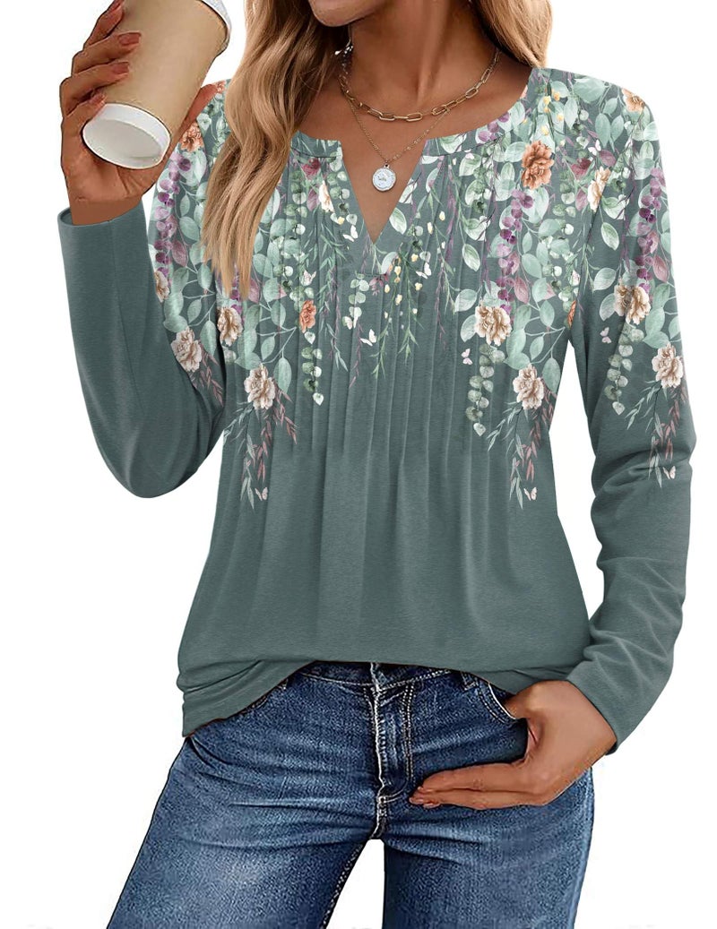 Zeagoo Women's Tunic Tops Dressy Casual Tops Work Blouses Long Sleeve Shirts Floral Print Loose Fit Tee Top S - Image 1