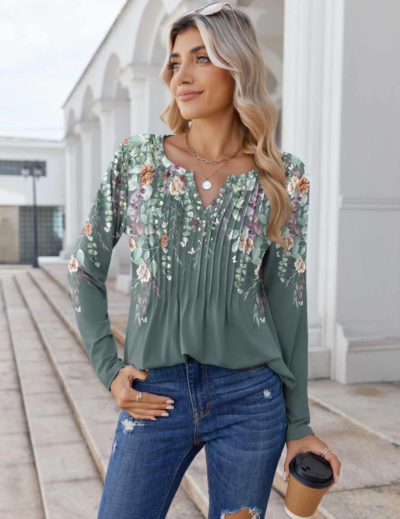 Zeagoo Women's Tunic Tops Dressy Casual Tops Work Blouses Long Sleeve Shirts Floral Print Loose Fit Tee Top S - Image 3