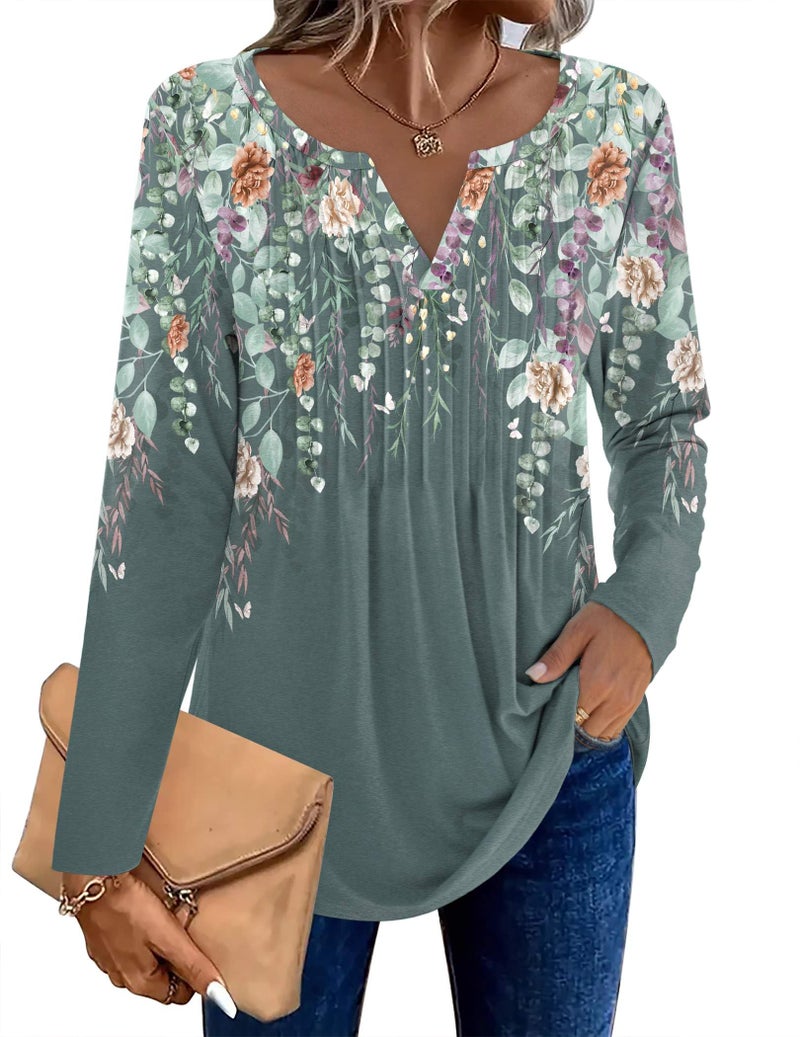 Zeagoo Women's Tunic Tops Dressy Casual Tops Work Blouses Long Sleeve Shirts Floral Print Loose Fit Tee Top S - Image 4