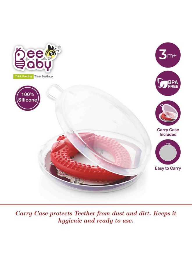 Beebaby Strawberry Fruit Shape Soft Silicone Teether For 36 Months With Carry Case Bpa Free Teething Toy For Babies With Textured Surface For Soothing Gums. 100% Food Grade (Strawberryred) - Image 3