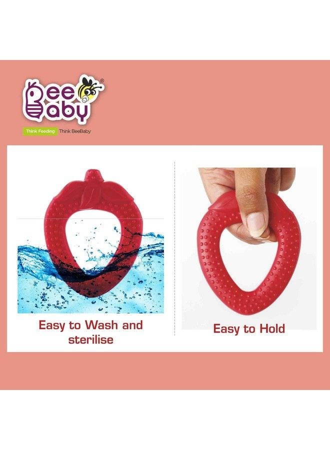 Beebaby Strawberry Fruit Shape Soft Silicone Teether For 36 Months With Carry Case Bpa Free Teething Toy For Babies With Textured Surface For Soothing Gums. 100% Food Grade (Strawberryred) - Image 5