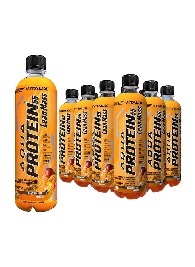 Vitalix Vitalix Aqua Protein 55 Lean Mass Passion Fruit Mango Complete Meal & Post Workout Drink – Zero Sugar,25g Beef Protein Water, 30g Carbohydrates, Creatine Monohydrate - Ramadan Drink 500ml Pack of 12  - Image 1