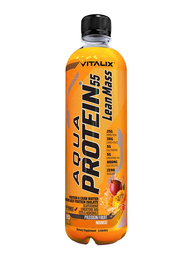 Vitalix Vitalix Aqua Protein 55 Lean Mass Passion Fruit Mango Complete Meal & Post Workout Drink – Zero Sugar,25g Beef Protein Water, 30g Carbohydrates, Creatine Monohydrate - Ramadan Drink 500ml Pack of 12  - Image 2