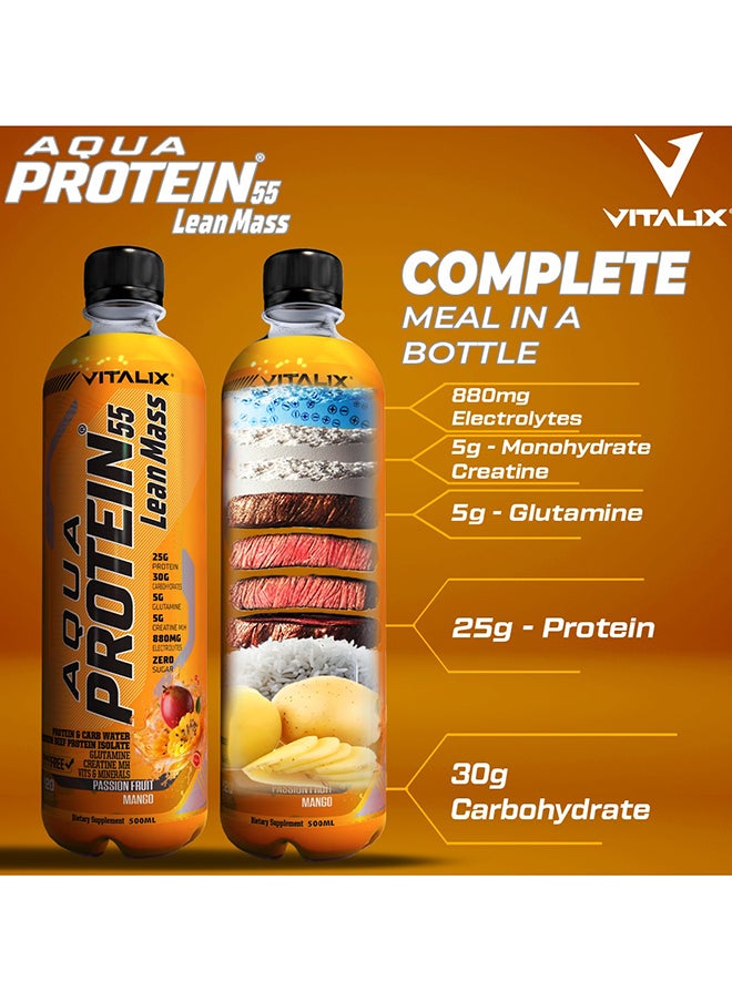 Vitalix Vitalix Aqua Protein 55 Lean Mass Passion Fruit Mango Complete Meal & Post Workout Drink – Zero Sugar,25g Beef Protein Water, 30g Carbohydrates, Creatine Monohydrate - Ramadan Drink 500ml Pack of 12  - Image 4