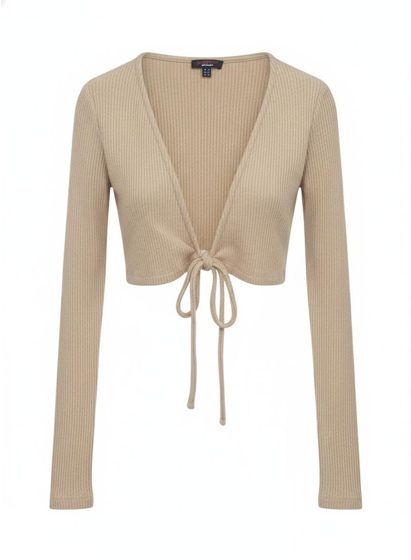 Don't Call Me Jennyfer Women's Ribbed Tie-Front Crop Cardigan - Image 3