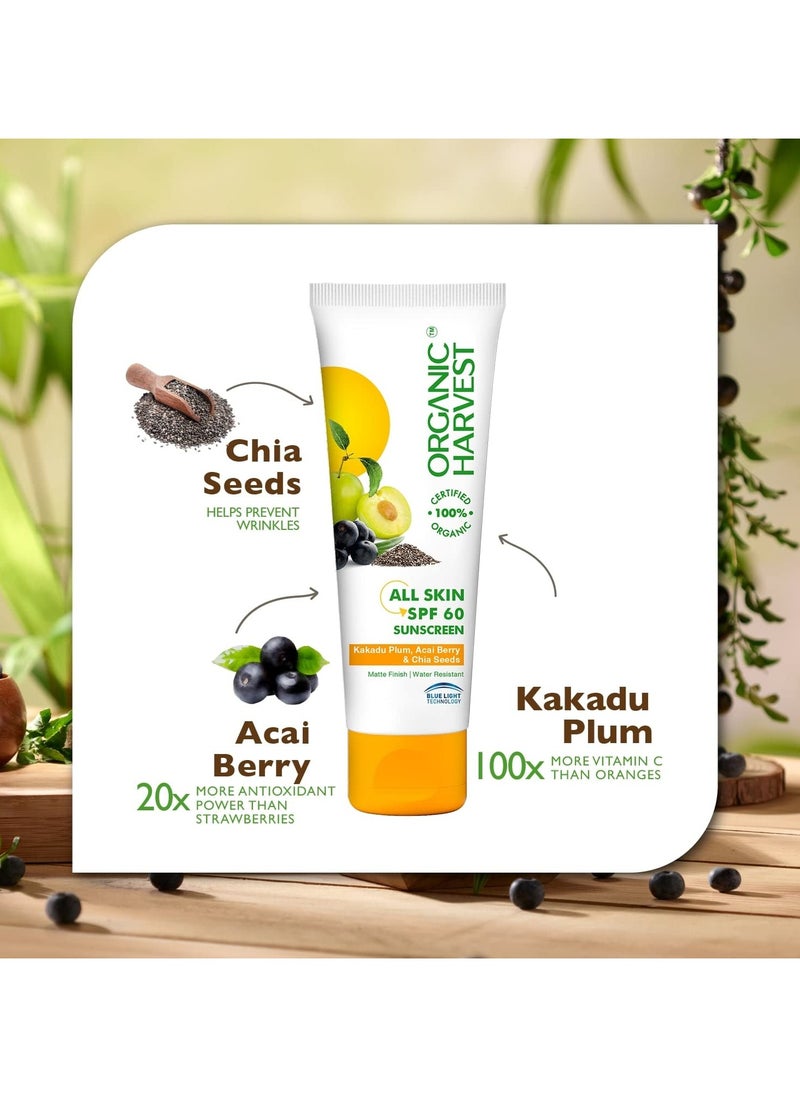 Organic Harvest - Organic Harvest All Skin SPF 60 Sunscreen with Organic Harvest Red Tinted Lip Balm For Men,Women. Kakadu Plum, Acai Berry & Chia Seeds, 100% Certified Organic, 100% Transparent - Image 1
