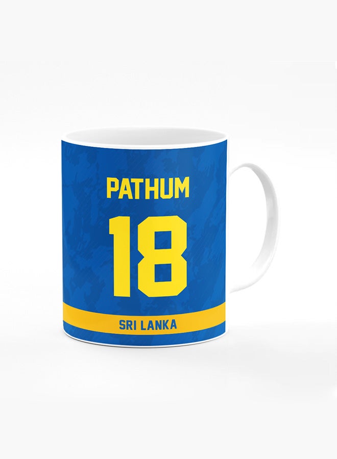 Stylizedd Designer Printed Coffee Mug with Heavy Duty Handle 11oz Ceramic Personalised Gift Mugs Cup [Microwave Safe & Dishwasher Proof ] - Cricket Player - Pathum Nissanka, Jersey Number - 18 - Image 1