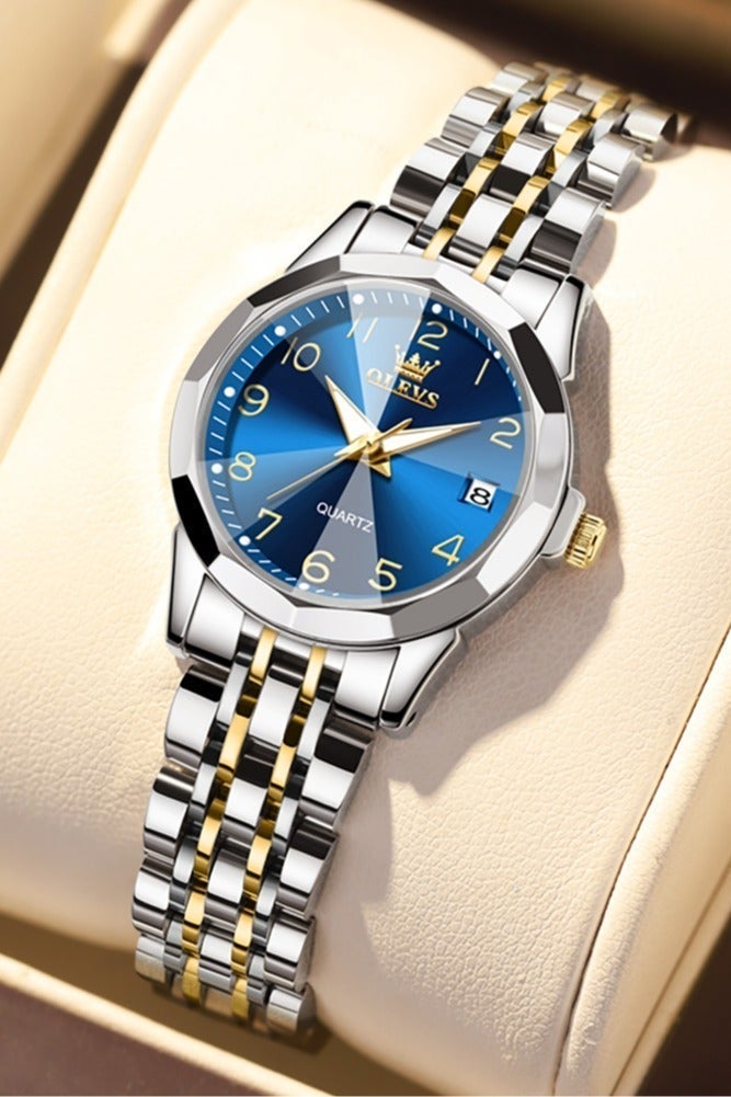 أوليفز ساعة OLEVS كوارتز للنساء بمينا رقمية مع مرآة على شكل معين من الفولاذ المقاوم للصدأ ومقاومة للماء، ساعة يد أصلية فاخرة أنيقة - Image 2
