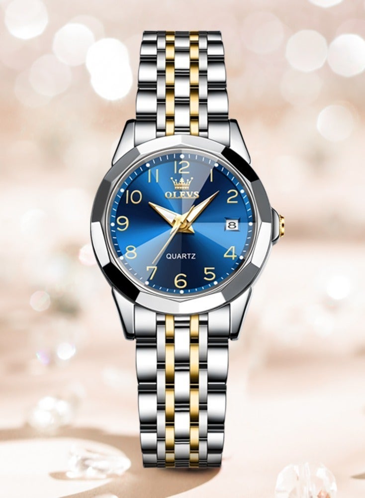 أوليفز ساعة OLEVS كوارتز للنساء بمينا رقمية مع مرآة على شكل معين من الفولاذ المقاوم للصدأ ومقاومة للماء، ساعة يد أصلية فاخرة أنيقة - Image 4