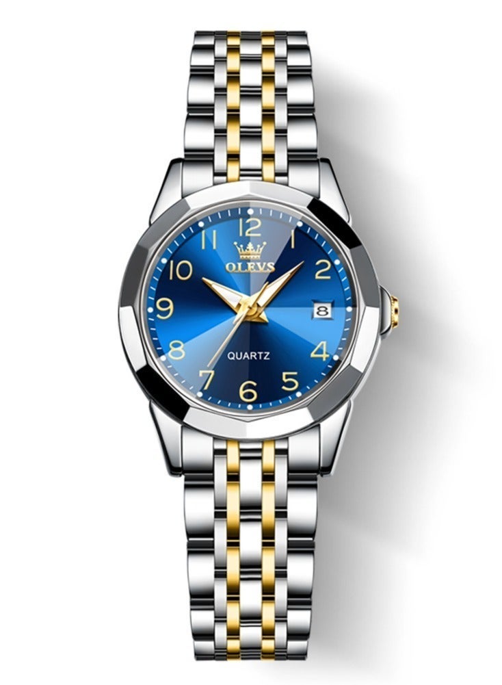 أوليفز ساعة OLEVS كوارتز للنساء بمينا رقمية مع مرآة على شكل معين من الفولاذ المقاوم للصدأ ومقاومة للماء، ساعة يد أصلية فاخرة أنيقة - Image 3