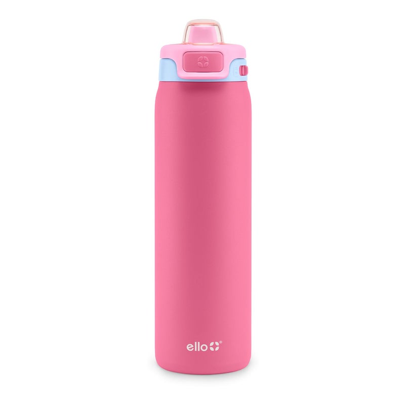 Ello Pop Fill 22oz Stainless Steel Water Bottle with Quick Fill Technology Double Walled and Vacuum Insulated Metal Leak Proof Locking Lid Sip and Chug Reusable BPA Free Cherry Breeze