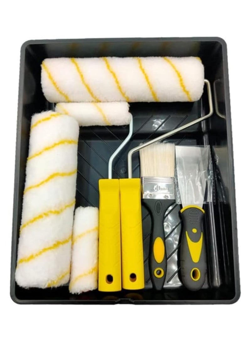 انفلكس مجموعة أسطوانات طلاء (6 قطع) - أسطوانات طلاء للجدران والأسقف، وسادات طلاء، صينية طلاء، فرشاة، مكشطة، أسطوانات طلاء صغيرة، أكمام طلاء، مستلزمات طلاء - مجموعات أسطوانات طلاء لتزيين الجدران - Image 1